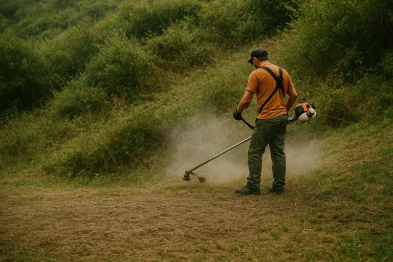Intervention d’un professionnel pour débroussailler un terrain en pente