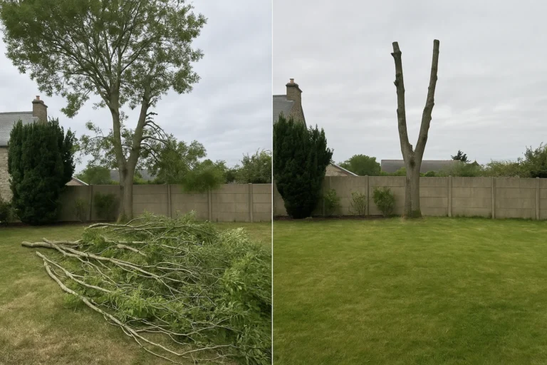 Arbre élagué dans un jardin résidentiel à Cherbourg