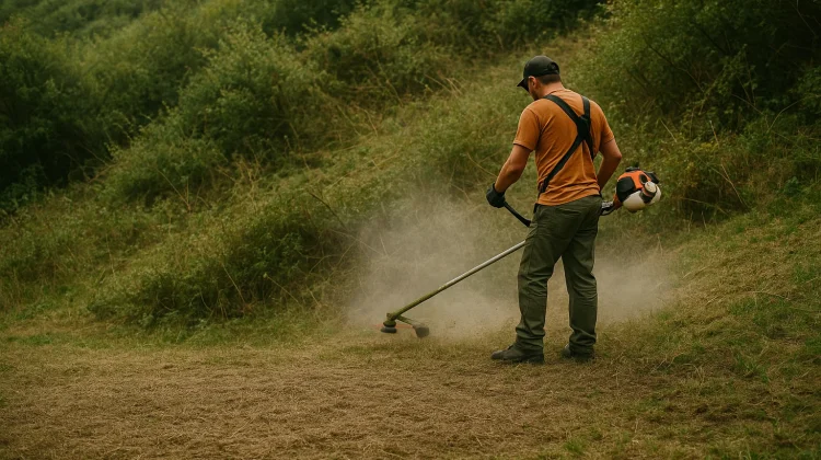 Intervention d’un professionnel pour débroussailler un terrain en pente